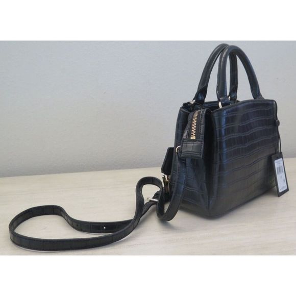 DKNY R13DPJ47 SM Black Croc Embossed Paige Satchel Crossbody Bag w/Charms $178 - Picture 9 of 11